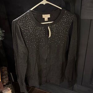 LOFT Charcoal Cardigan with Metallic Details